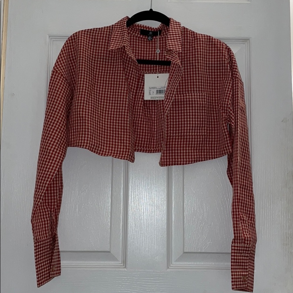 Petite Gingham Print Crop Shirt
